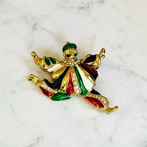 Vintage Enamel and Rhinestone Court Jester Clown Brooch